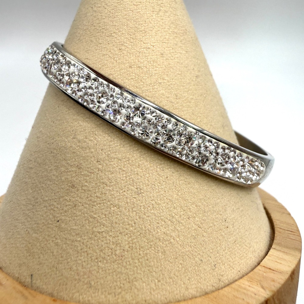 JCM Bangle Bracelet Stainless Steel Pave Crystal Inlay Statement